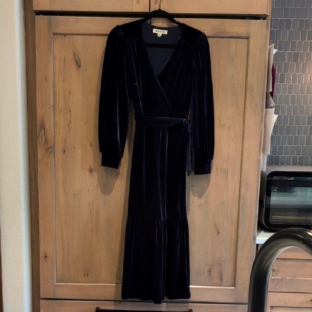 Boden Velvet Wrap Dress in Navy